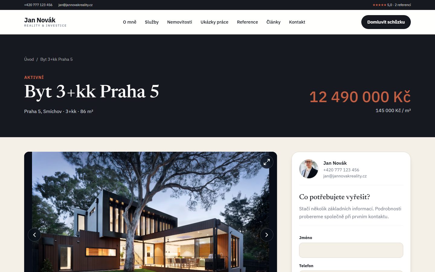 Detail bytu v šabloně Osobní značka makléře